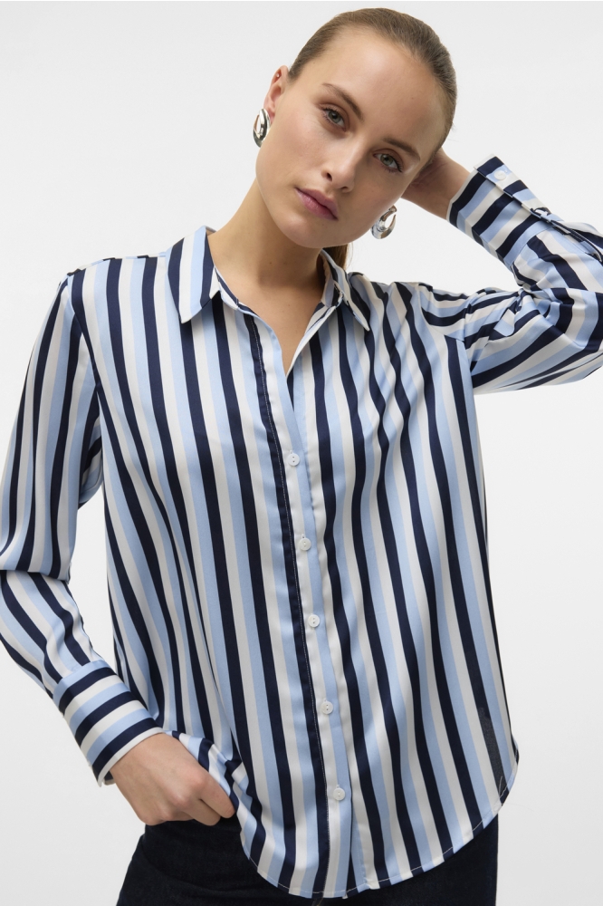 VMBLAISE L/S V-NECK SHIRT WVN BTQ 10327831 Navy Blazer/W. BRIGHT